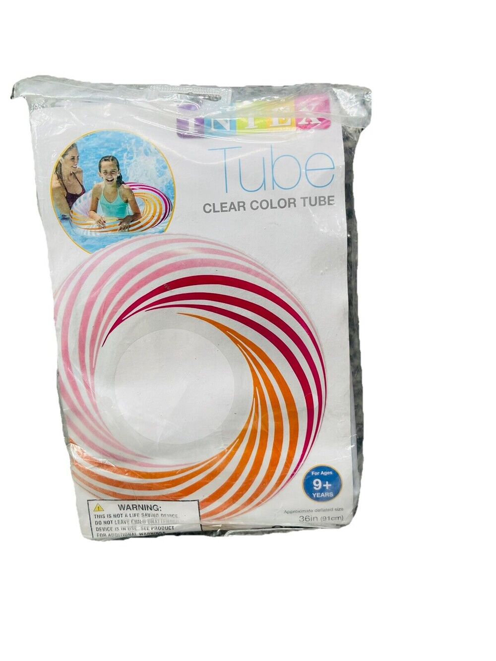 Intex Pool Tube Clear Color Pink & Orange Tube 36" Inflatable Swim Ring New